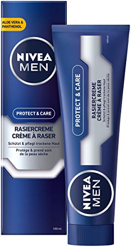 NIVEA MEN Protect & Care Rasiercreme (100 ml), mit cremigem Schaum für eine sanfte Rasur, hautschonende Rasiercreme für Herren von Nivea Men