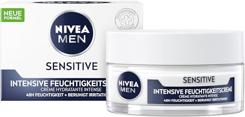 NIVEA MEN Sensitive Intensive Feuchtigkeitscreme, Gesichtscreme mit 48h Feuchtigkeit für empfindliche Männerhaut, Gesichtspflege zur Linderung von Hautirritationen (50 ml) von NIVEA MEN