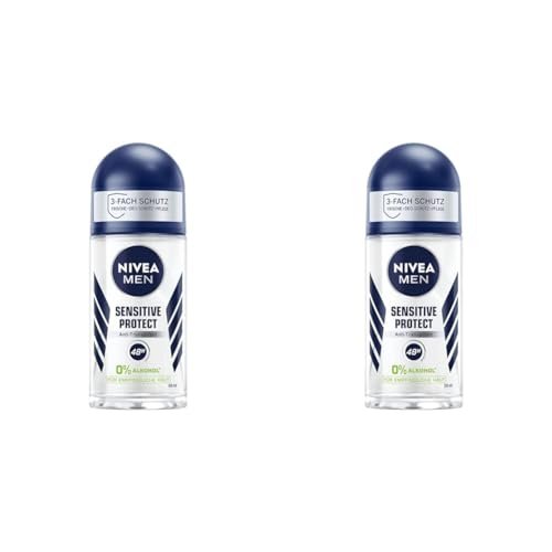 NIVEA MEN Sensitive Protect Deo Roll-On (50 ml), Antitranspirant für sensible Haut, Deodorant schützt 48h vor Achselnässe, ohne die Haut zu reizen (Packung mit 2) von Nivea Men