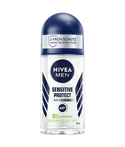 NIVEA MEN Sensitive Protect Deo Roll-On (50 ml), Antitranspirant für sensible Haut, Deodorant schützt 48h vor Achselnässe, ohne die Haut zu reizen von NIVEA MEN