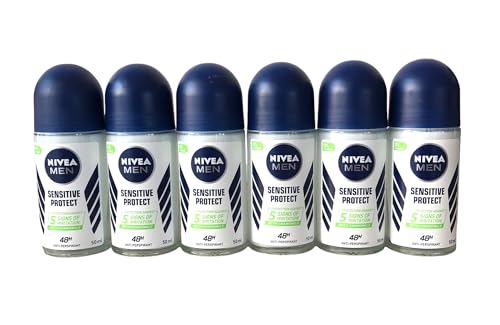 NIVEA MEN Sensitive Protect Deo Roll On im 6er Pack (6 x 50 ml), Antitranspirant Roller für sensible Haut, Deodorant mit 48h Schutz von NIVEA MEN