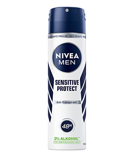 NIVEA MEN Sensitive Protect Deo Spray (150 ml), Anti-Transpirant für empfindliche Haut, schützt 48h vor Achselnässe, ohne die Haut zu reizen von Nivea Men