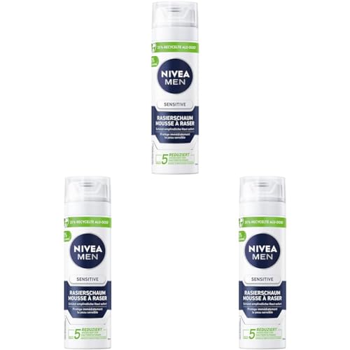 NIVEA MEN Sensitive Rasierschaum (200 ml), Rasierschaum mit Kamille und Vitamin E für eine sanfte Rasur, schützender Rasierschaum für Männer gegen Hautirritationen (Packung mit 3) von Nivea Men