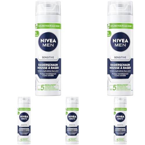 NIVEA MEN Sensitive Rasierschaum (200 ml), Rasierschaum mit Kamille und Vitamin E für eine sanfte Rasur, schützender Rasierschaum für Männer gegen Hautirritationen (Packung mit 5) von Nivea Men