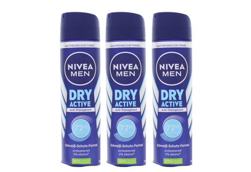 Nivea Men Bodyspray 3 x NIVEA MEN Dry Active Anti Transpirant Deo Spray je 150ml effektive von Nivea Men