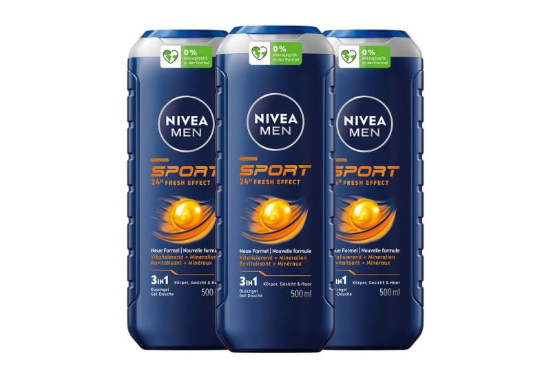 Nivea Men Duschgel Pflegedusche Sport 3in1 Duschgel vitalisierend erfrischend 3 x 500 ml, 3-tlg. von Nivea Men