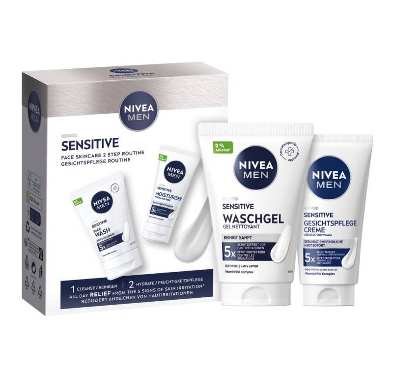 Nivea Men Gesichtspflege-Set Sensitive Gesichtspflege Set Waschgel 100 ml + Gesichtscreme 50 ml Set, 2-tlg., 5-facher Schutzeffekt vor Hautirritationen Nivea Men Gesichtspflege-Set Sensitive Gesichtspflege Set Waschgel 100 ml + Gesichtscreme 50 ml Set, 2-tlg., 5-facher Schutzeffekt vor Hautirritationen von Nivea Men