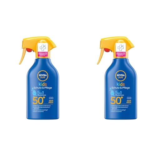 Nivea Men Kids Schutz & Pflege 5in1 Hautschutz LSF 50+ Sonnencreme (250 ml), hoher Sonnenschutz mit Bio-Mandelöl, extra wasserfestes Sonnenspray für empfindliche Haut (Packung mit 2) von Nivea Men