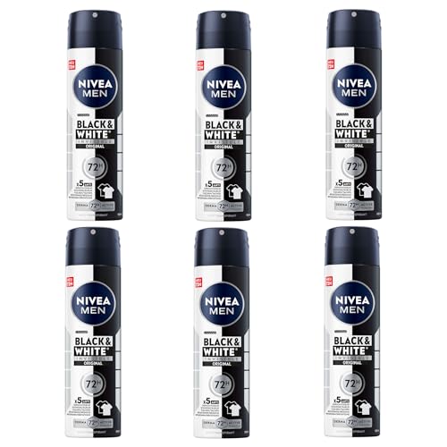 NIVEA MEN Black & White Invisible Original Spray 72h (6 x 200 ml), Deodorant Anti-Pflege für Männer von Nivea
