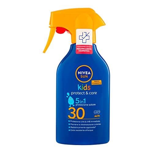 NIVEA SUN Maxi Sonnenschutzspray Kids Protect & Care FP 30 270 ml Sonnencreme Kinder Wasserfest Sonnencreme 30 für empfindliche Haut in praktischer Sprühflasche von Nivea Sun