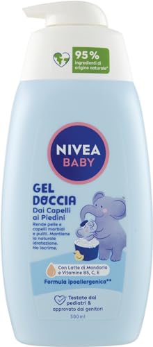 NIVEA BABY Duschgel für Haare an den Füßen 500 ml, Schaumbad für Kinder für weiche und saubere Haut und Haare, Babybad mit Tränenschutz, feuchtigkeitsspendendes und erweichendes Shampoo für Kinder von Nivea