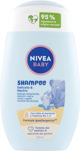 NIVEA BABY Sanftes & neutrales Shampoo 200 ml, Baby-Shampoo für eine sanfte Reinigung, Baby-Shampoo mit Tränenschutz, sulfatfreies Shampoo für weiches und knotenfreies Haar von Nivea