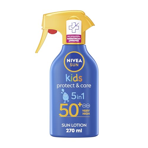 NIVEA SUN Kids Protect & Care LSF 50+ Trigger Spray (270ml), Wasserabweisendes Sonnenschutzspray für Kinder, Sonnencreme für sofortigen und effektiven UVA/UVB-Schutz von NIVEA