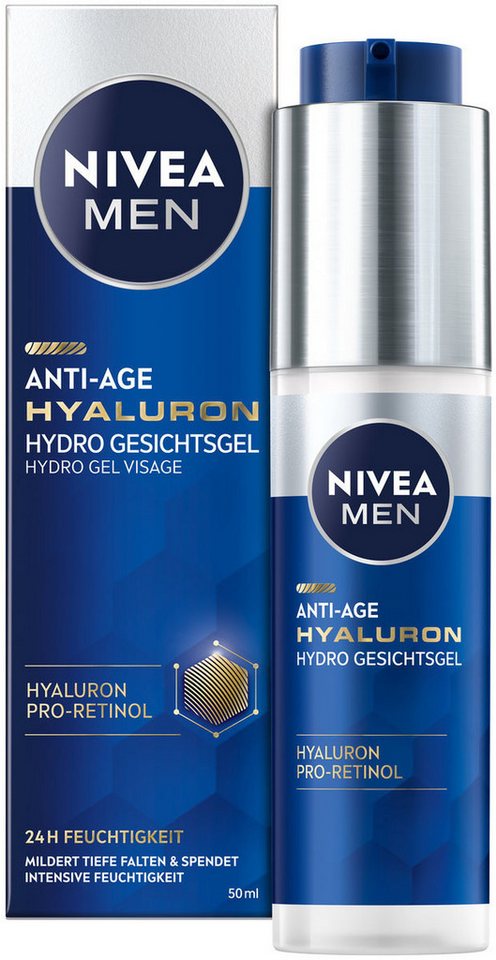 Nivea Men Anti-Aging-Creme Anti-Age Hyaluron Hydro Gesichtsgel, Hohe Konzentration an Hyaluron, zieht ein ohne zu fetten. von Nivea Men