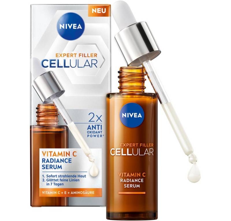 Nivea Anti-Falten-Serum NIVEA CELLULAR Expert Filler Vitamin C Radiance Serum, feuchtigkeitsspendend, pflegend, glättend von Nivea