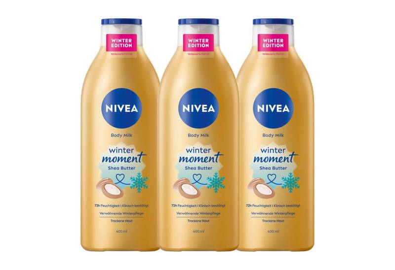 Nivea Bodylotion Limited Edition Winter Moment 3 x 400ml 72h Feuchtigkeit Packung, 3-tlg., Sheabutter von Nivea
