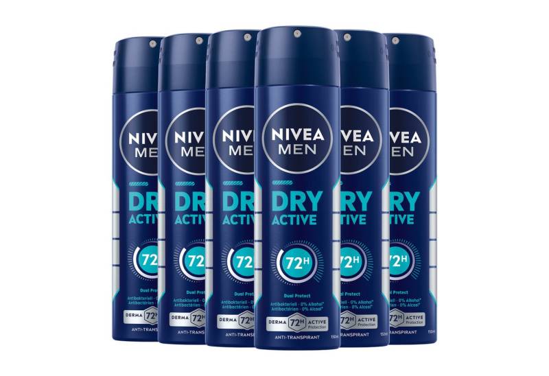 Nivea Men Deo-Spray Deodorant Dry Active 48h Aktiv-Schutz 6 x 150ml, Packung, 6-tlg., Zuverlässiger 72h Anti-Transpirant-Schutz, der Ihre Haut pflegt von Nivea Men