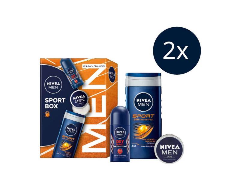 Nivea Men Feuchtigkeitspflege-Set 2 x Geschenkset, Creme Sport Pflegedusche Impact Deo Roll-on Set von Nivea Men