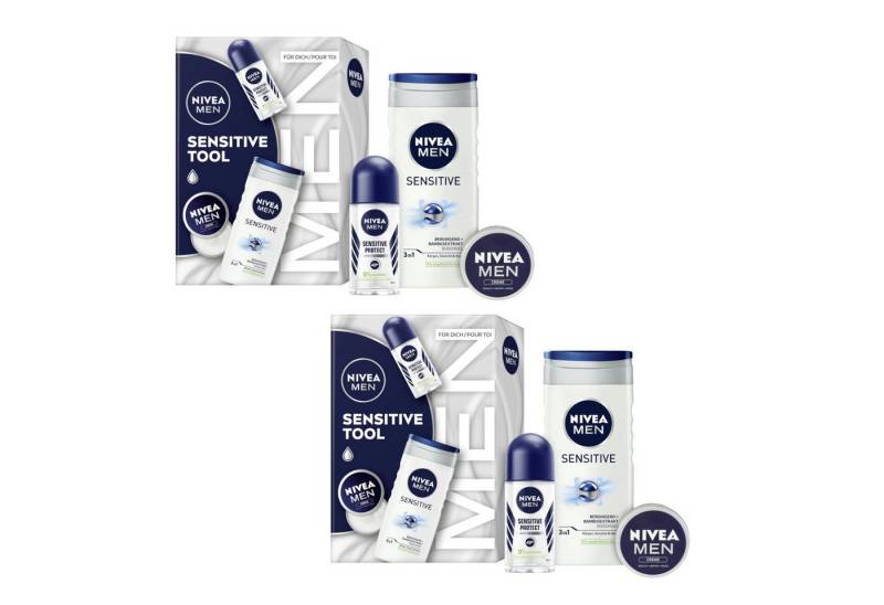 Nivea Men Feuchtigkeitspflege-Set 2 x Geschenkset, Sensitive Pflegedusche + Roll-On Set von Nivea Men
