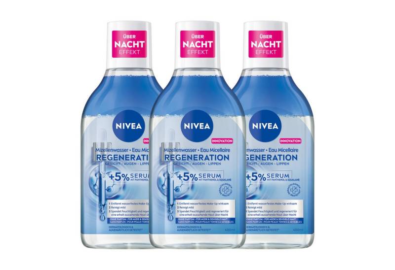 Nivea Gesichtspflege 3 x Mizellenwasser Panthenol Squalan Make-Up Entferner 400ml Packung, 3-tlg., Parfümfrei von Nivea