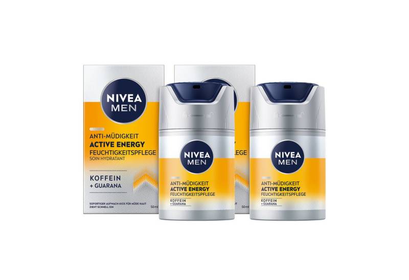 Nivea Men Gesichtspflege Active Energy Feuchtigkeitspflege Koffein Guarana 2x50ml Set, 2-tlg., Mikroplastikfreie Formel gemäß UNEP-Definition von Nivea Men