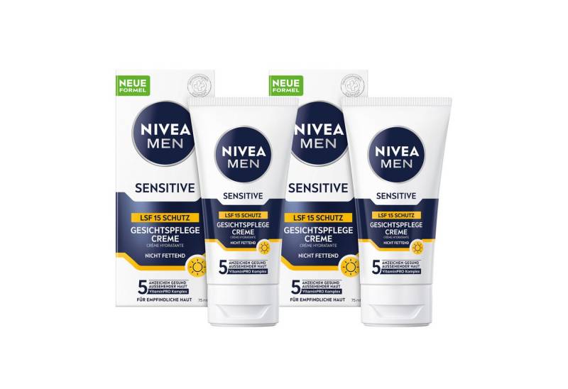 Nivea Men Gesichtspflege sensitive Creme Kamillen Sonnenschutz LSF15 2 x 75ml Set, 2-tlg., mit Kamillenextrakt von Nivea Men