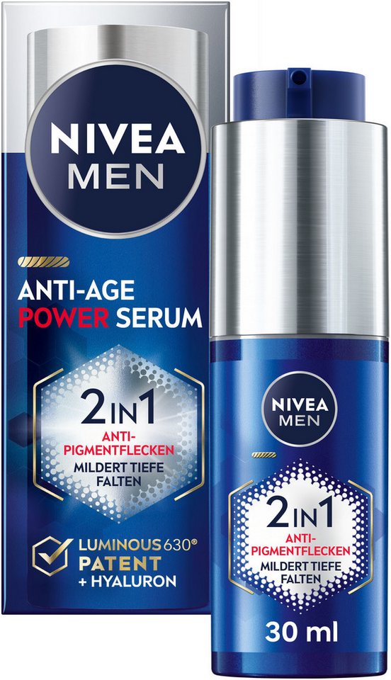 Nivea Men Gesichtsserum ANTI-AGE 2IN1 POWER SERUM, Mildert tiefe Falten, zieht schnell ein, 24h intensive Feuchtigkeit. von Nivea Men