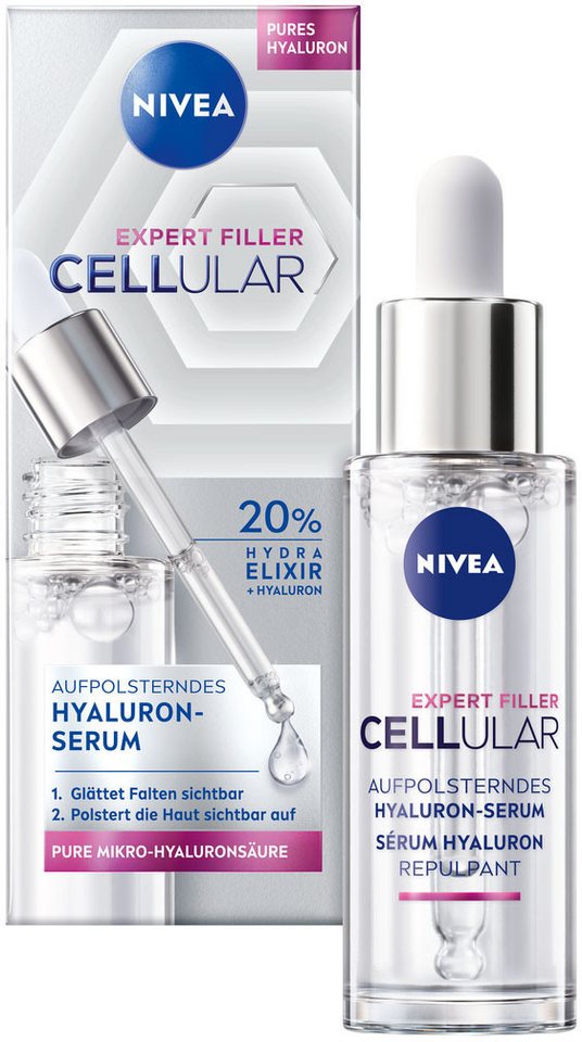 Nivea Gesichtsserum CELLULAR Expert Filler Hyaluron Replumping Serum, Glättet Falten, feuchtigkeitsspendend. von Nivea