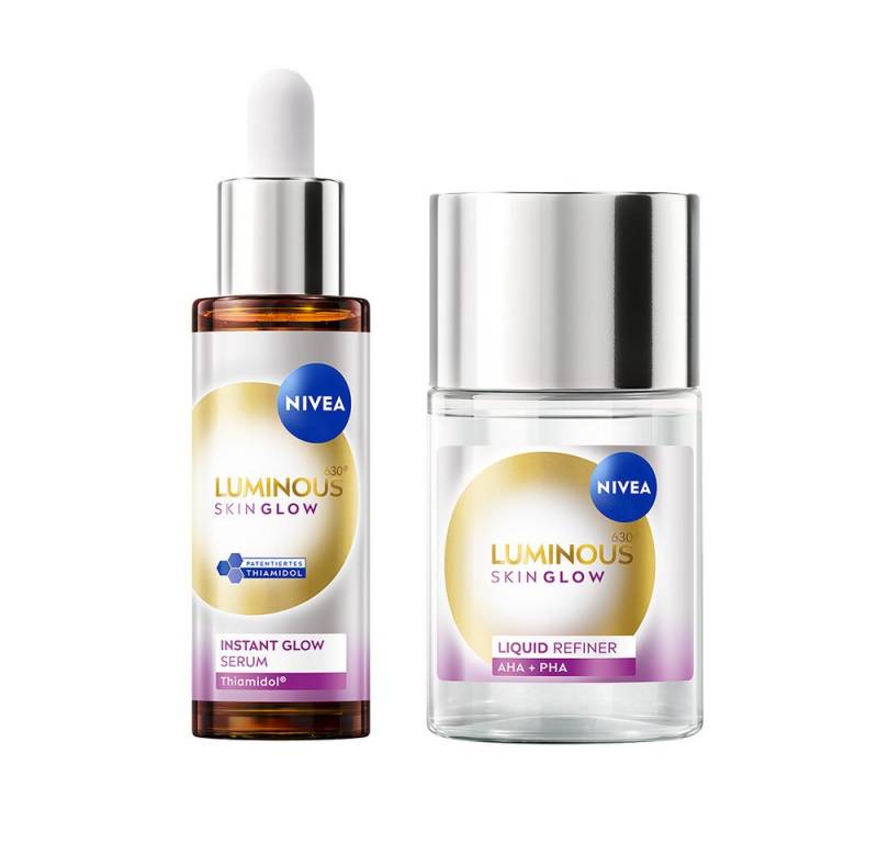 Nivea Gesichtsserum LUMINOUS630® Skin Glow Routine Set Instant Glow Serum + Liquid Refiner, 2-tlg., für einen ebenmäßigen Teint von Nivea