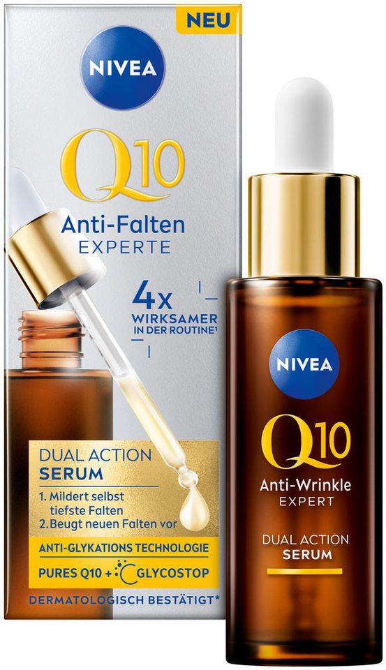 Nivea Gesichtsserum Q10 Anti-Falten EXPERTE Dual Action Serum, Beugt zuckerbedingte Falten vor und mindert selbst tiefe Falten. von Nivea