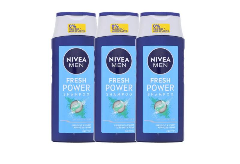 Nivea Haarshampoo 3 x NIVEA MEN Fresh Power Shampoo je 250ml pH-optimiert mit Menthol Er von Nivea