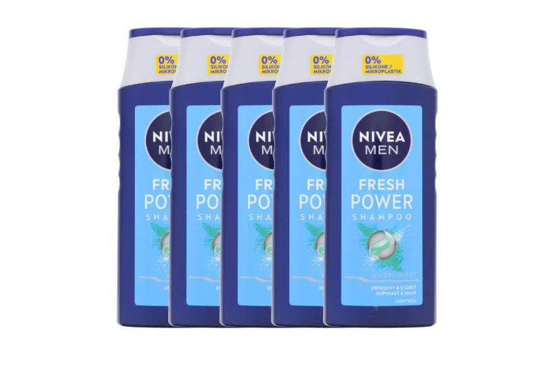 Nivea Haarshampoo 5 x NIVEA MEN Fresh Power Shampoo je 250ml pH-optimiert mit Menthol Er von Nivea
