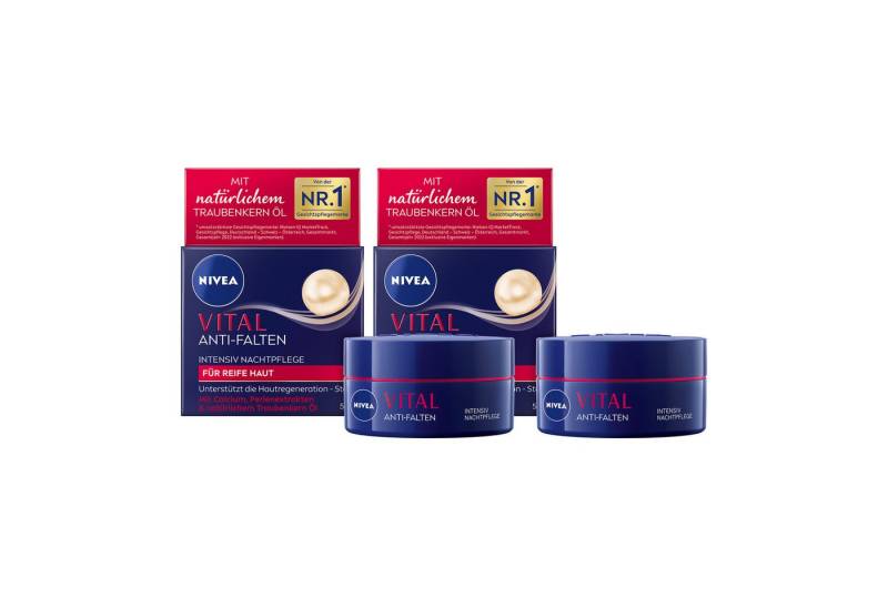 Nivea Nachtcreme VITAL Anti-Falten Intensiv reife Haut 2 x 50 ml, 2-tlg., Calcium, Perlenextrakte von Nivea