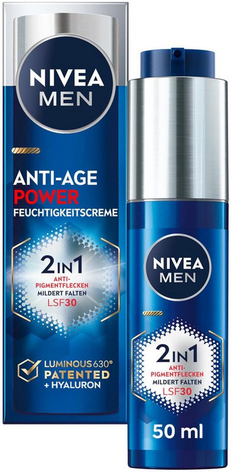 Nivea Men Tagescreme Anti-Age 2in1 Power Feuchtigkeitscreme LSF30, Mildert tiefe Falten, zieht schnell ein, 24h intensive Feuchtigkeit. von Nivea Men