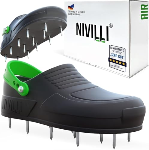 Nivilli AIR - PRO Edition - Nagelschuh, inkl. 3 Wechselnägel-Sets (10mm, 30mm, 60mm). Rasenlüfterschuhe zum einfachen aerifizieren oder entlüften des Rasen. (Big 42-46 EU) von Nivilli