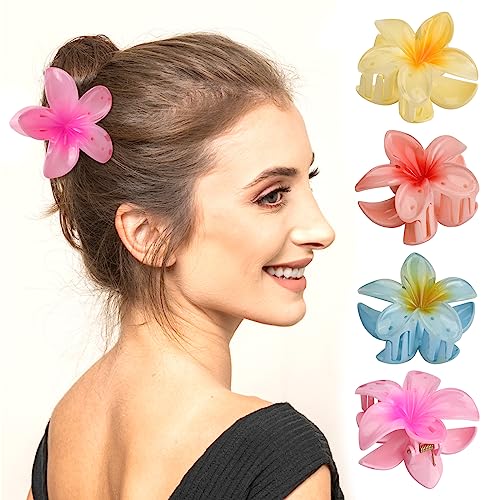 Nivofu 4 Stück Hawaii Blumen Haarspangen, Niedliche Acryl-Haarklammern für Frauen, Bunte Haarspangen Damen Rutschfest Haarklammern, Rutschfeste Haar Jaw Clips Haarstyling-Zubehör für Frauen Mädchen von Nivofu