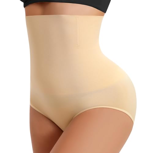 Niwicee Bauchweg Unterhose Damen Hohe Taille Bauchweg Unterhose Figurenformender Body Shapewear Miederhose Unterwäsche-Beige-M von Niwicee