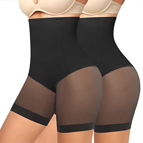 Niwicee Bauchweg Unterhose Damen Shapewear Spitze Miederhose Hohe Taille Figurformende Unterwäsche Leggings Body Shaper Miederpants-Schwarz*2-L von Niwicee