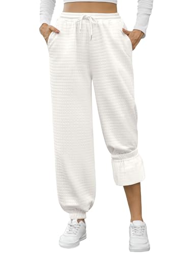 Niwicee Damen Gefütterte Jogginghose Fleece Freizeithose Warm Thermo Fleecehosen Gefüttert Sporthose, mit 2 Taschen Sweathose Damenhose Sweatpants mit Gummizug Winter Verdickte (Beige, L) von Niwicee