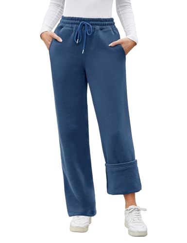 Niwicee Damen Gefütterte Jogginghose Warme Thermo Freizeitthose Sporthose mit 2 Taschen, High Waist Sweatpants Verdickte Winter Fleecehosen Komfortable Damenhose Joggers (Marineblau, L) von Niwicee