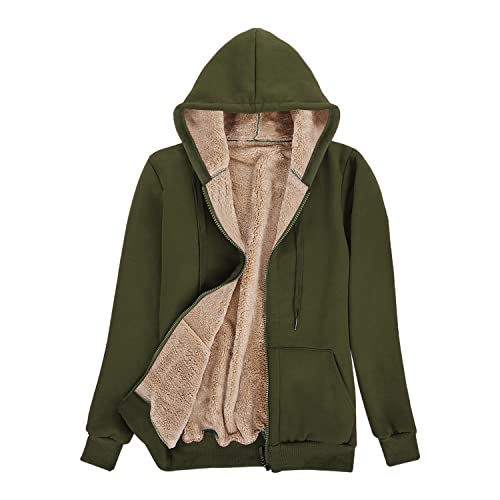 Niwicee Damen Kapuzenpullover mit Reißverschluss Winter Plus Fleecepullover Langarm Kapuzenjacke Sweatshirt Plus Dicke Hoodie Fleecejacke Sweatjacke Mit Kapuze-Armeegrün-XXL von Niwicee