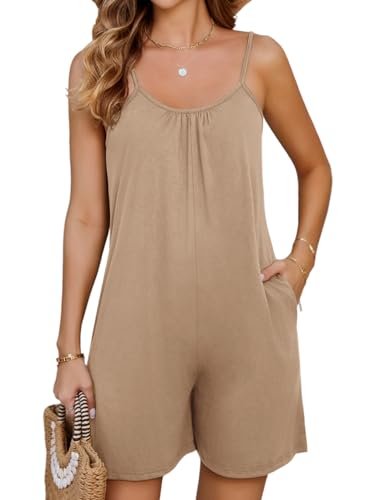 Niwicee Damen Kurz Hosen Sommer Jumpsuit Lässig Damen Latzhose Baggy Overall-Khaki-S von Niwicee