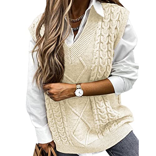 Niwicee Damen PulloverÄrmelloser Weste Pullunder V Ausschnitt Pullover Strickweste Winter Herbst Ärmelloser Strickpullover Armellos Oversize Strickpullover Warm S-XL von Niwicee