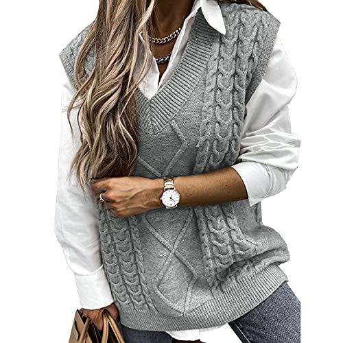 Niwicee Damen PulloverÄrmelloser Weste Pullunder V Ausschnitt Pullover Strickweste Winter Herbst Ärmelloser Strickpullover Armellos Oversize Strickpullover Warm S-XL von Niwicee