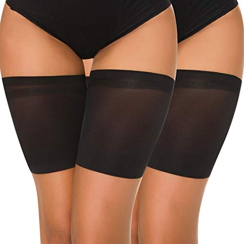 Niwicee Elastische Oberschenkelbänder Damen Oberschenkelschoner Verhindern Reibung Anti Rutsch Thigh Bands Protektor Anti-Reibung Bänder Oberschenkel Socken mit Silikon-2*Schwarz-A von Niwicee