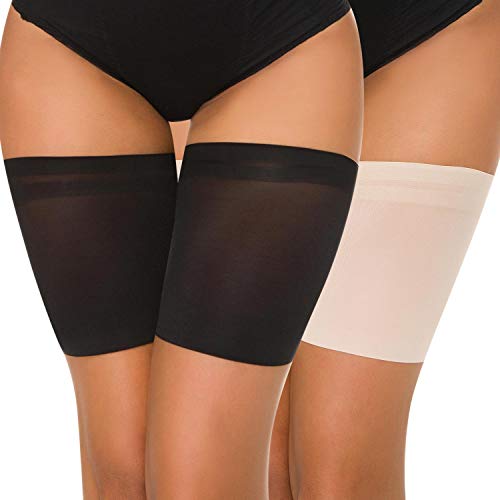 Niwicee Elastische Oberschenkelbänder Damen Oberschenkelschoner Verhindern Reibung Anti Rutsch Thigh Bands Protektor Anti-Reibung Bänder Oberschenkel Socken mit Silikon-Schwarz+Farbe-B von Niwicee