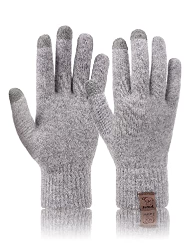 Niwicee Handschuhe Herren Frauen Handschuhe Damen Strickhandschuhe Wollstrickhandschuhe Mit Fleecefutter Handschuhe Für Den Winter Draussen Dicke Warm Touchscreen Handschuhe-Hellgrau-Herren- von Niwicee
