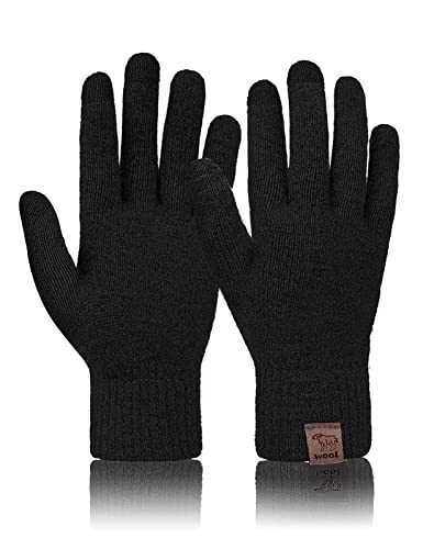 Niwicee Handschuhe Herren Winter Handschuhe Damen Winter Warm Handschuhe Frauen Herren Thermo Fleece Stretch Wolle Bequem Touchscreen Unisex Strickhandschuhe-Schwarz-Herren- von Niwicee