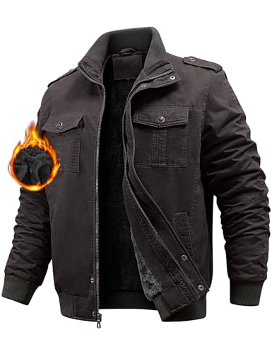 Niwicee Herren Jacken Winterjacke Fleecejacke Übergangsjacke Warmjacke Fleece Gefüttert Cargojacke mit Viele Taschen Thermo Baumwolle Outdoorjacke Mantel Freizeitjacke (Dunkelgrau, XL) von Niwicee
