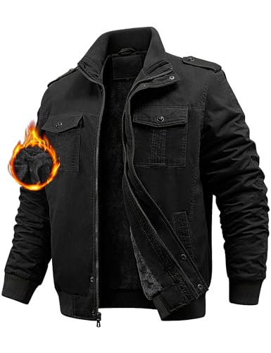 Niwicee Herren Jacken Winterjacke Fleecejacke Übergangsjacke Warmjacke Fleece Gefüttert Cargojacke mit Viele Taschen Thermo Baumwolle Outdoorjacke Mantel Freizeitjacke (Schwarz, XXL) von Niwicee